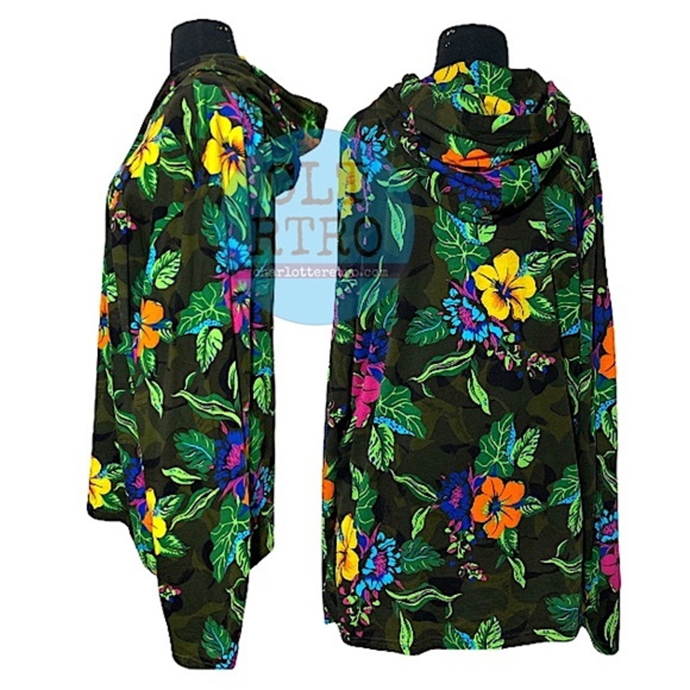 RARE!  Polo RL Hawaiian Camo Neon Jersey Tee w Hood